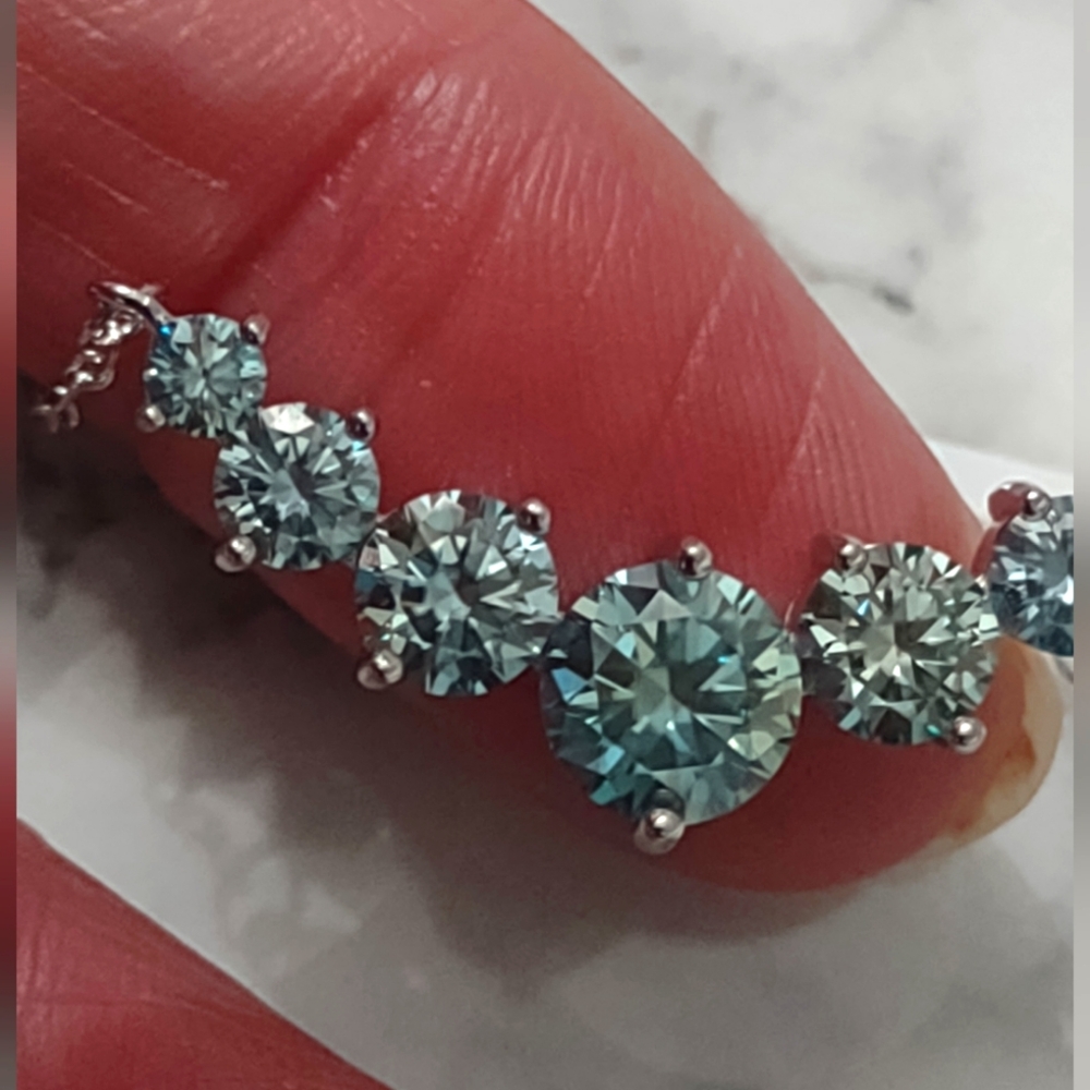 3 carat Cayenne blue seven stone diamond pendant necklace 925 Sterling 18-in+